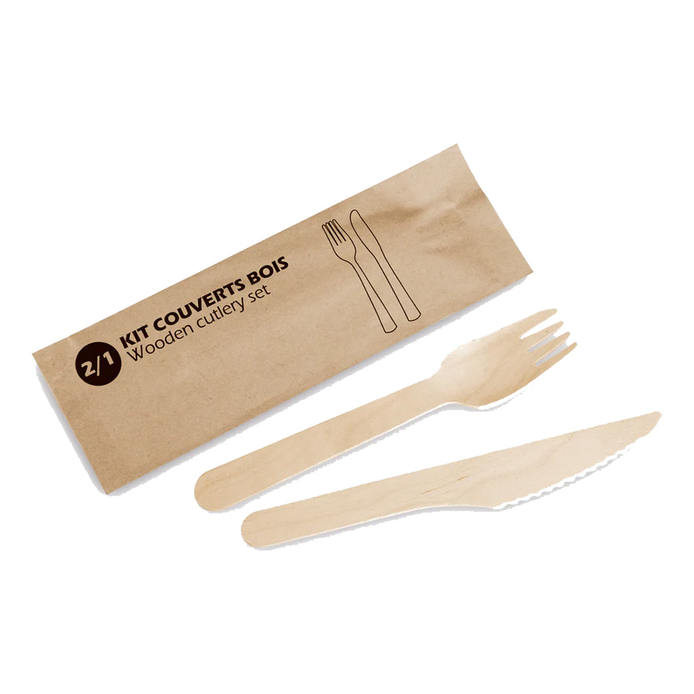 Kit 2/1 en bois fourchette + couteau 165 mm